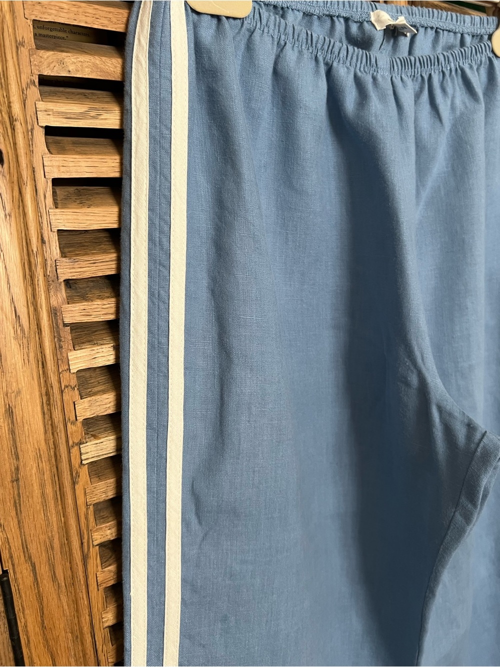 DONNI. 100% Linen Crop Racer Stripe in Cornflower Size XS - Picture 2 of 7
